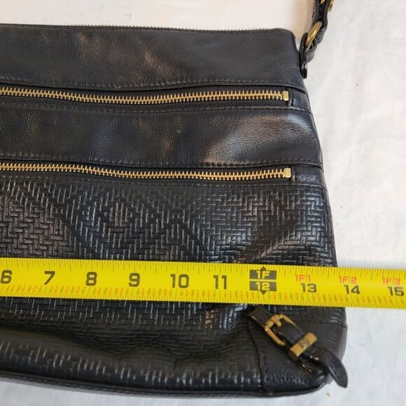 Chic Elliott Lucca Black Leather Crossbody Purse with Gold Zipper Accents - Picture 11 of 12